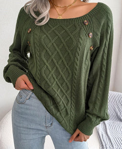 Noblesse | Eleganter Damenstrickpullover mit Knöpfen und Rippenmotiv