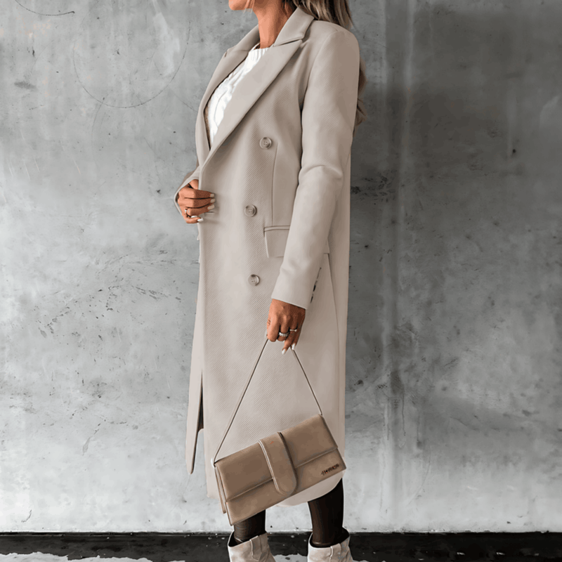 Alta - Lange elegante smart casual jacke mit Knöpfen und hohem Kragen