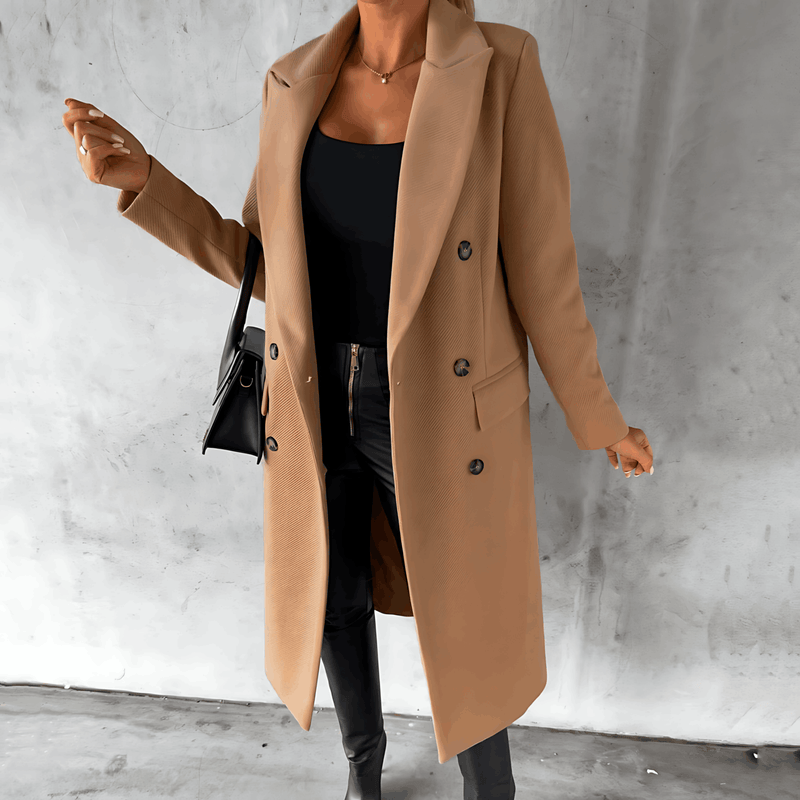 Alta - Lange elegante smart casual jacke mit Knöpfen und hohem Kragen