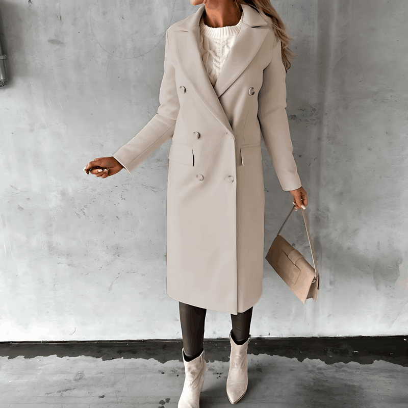 Alta - Lange elegante smart casual jacke mit Knöpfen und hohem Kragen