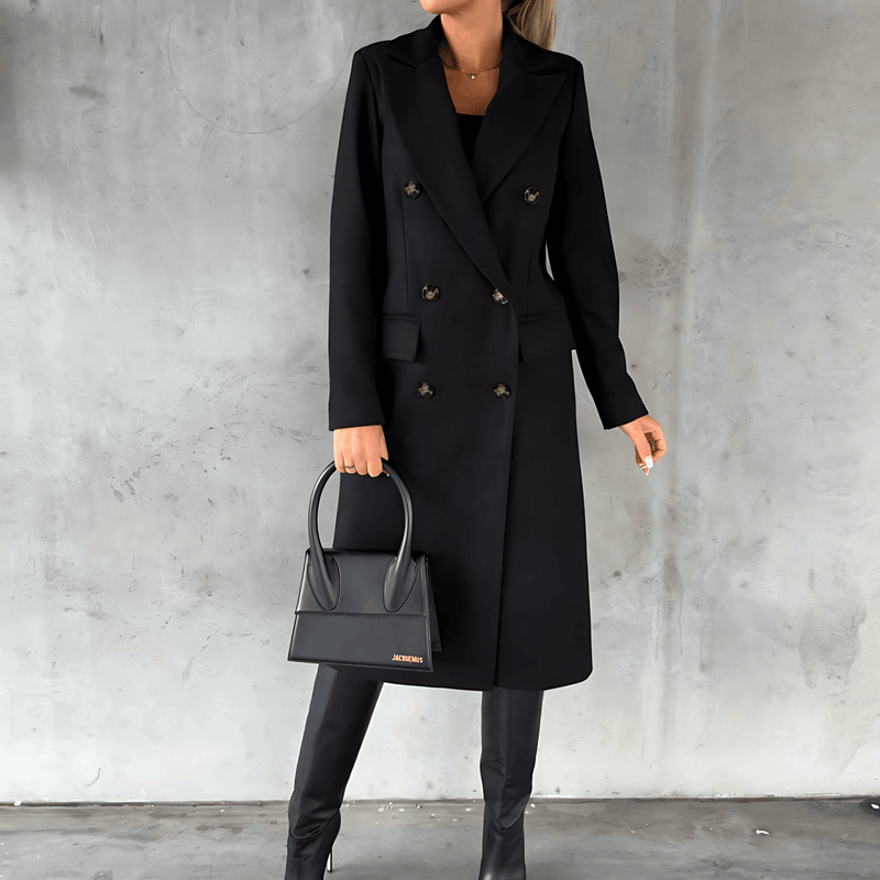 Alta - Lange elegante smart casual jacke mit Knöpfen und hohem Kragen