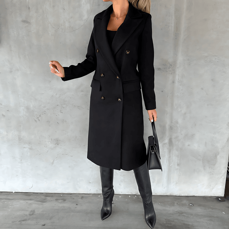 Alta - Lange elegante smart casual jacke mit Knöpfen und hohem Kragen