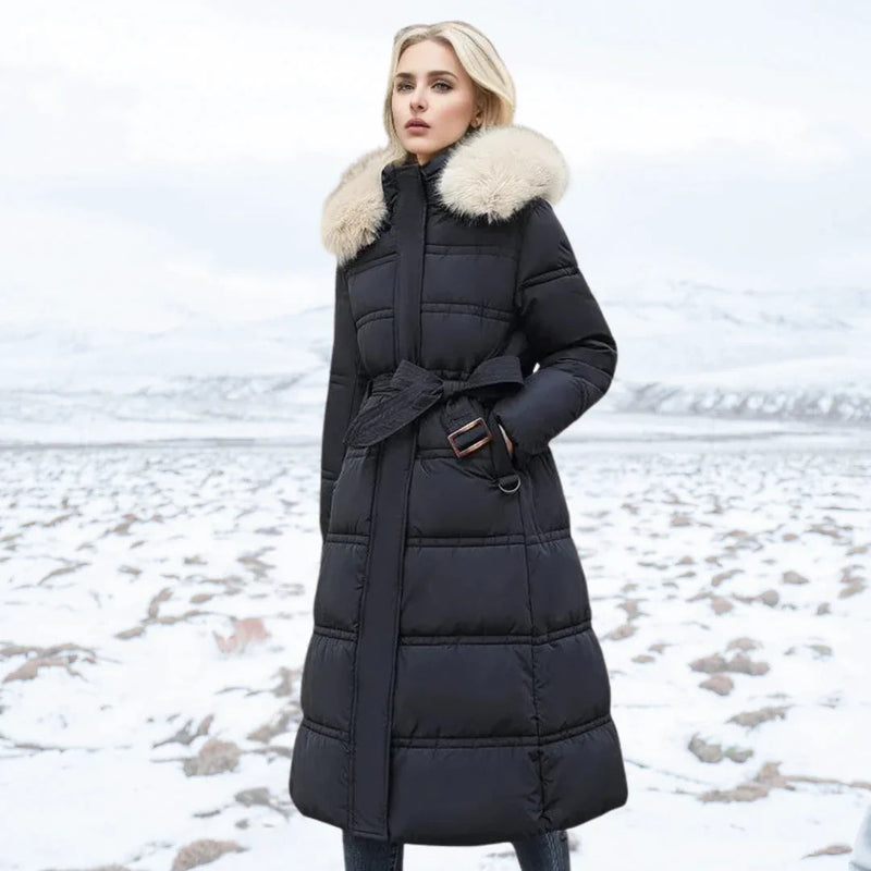 Fiona - Lange Puffer-Parka-Jacke Damen Kunstfellkragen