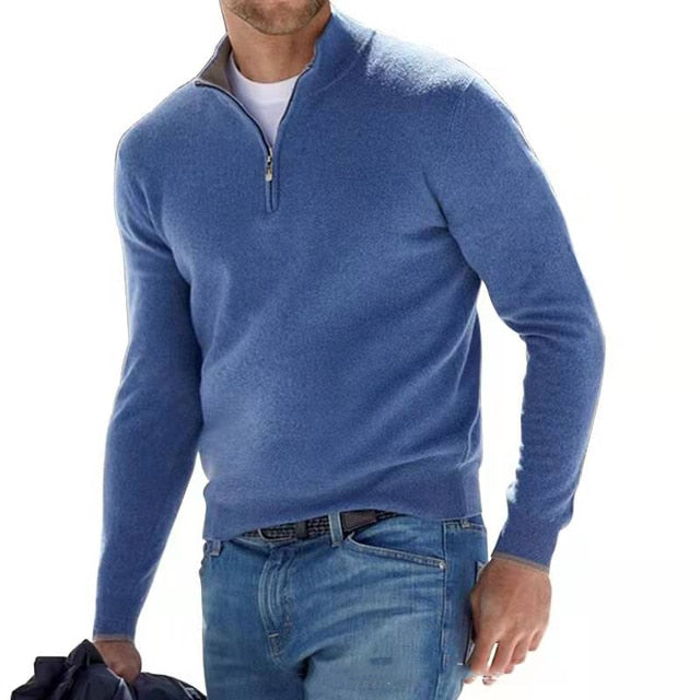 Luca Belloni Pullover | Merino V-Ausschnitt Pullover mit Reißverschluss