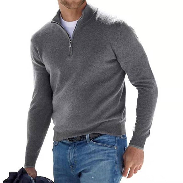 Luca Belloni Pullover | Merino V-Ausschnitt Pullover mit Reißverschluss