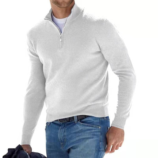 Luca Belloni Pullover | Merino V-Ausschnitt Pullover mit Reißverschluss