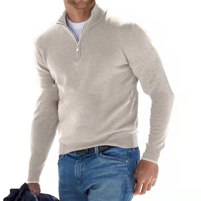 Luca Belloni Pullover | Merino V-Ausschnitt Pullover mit Reißverschluss