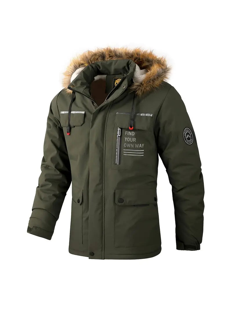 Klaus- Männer Abnehmbare Kapuze Fleece Dickes Parka Jacke